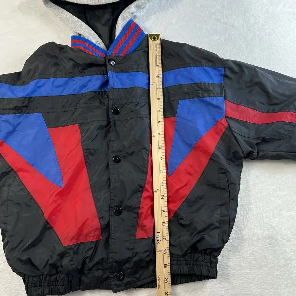 Vtg‎ 90s Athletic Boys L 14/16 Works Youth Jacket Layered Look Track Lined Black